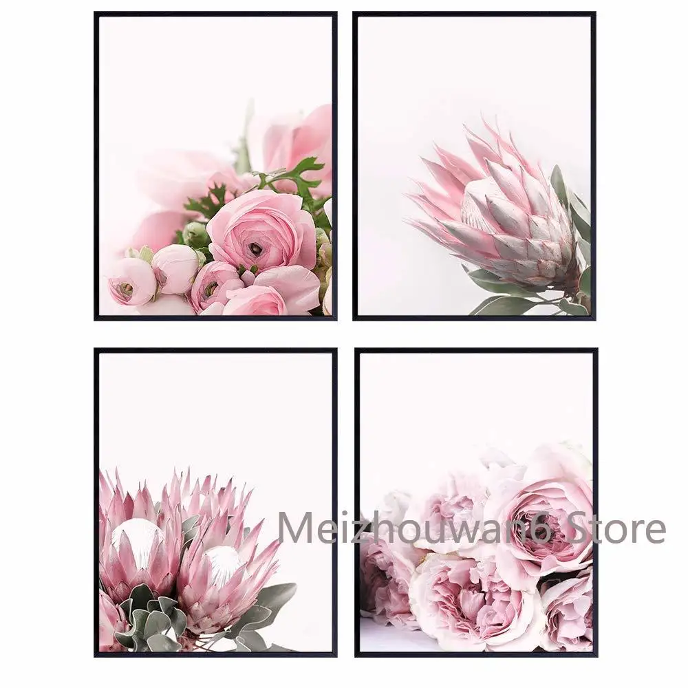 

Flower Wall Art Painting for Women Floral Home Decor Decoration Girls Bedroom Living Room Pink Roses Unframed Canvas Painting