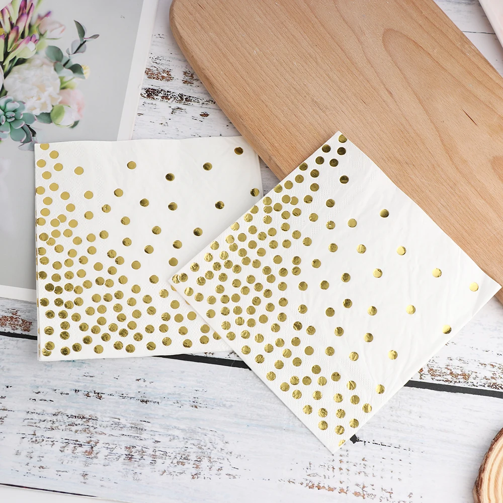 20 шт./лот Золотая фольга в горошек салфетки столовая посуда бумага для дома