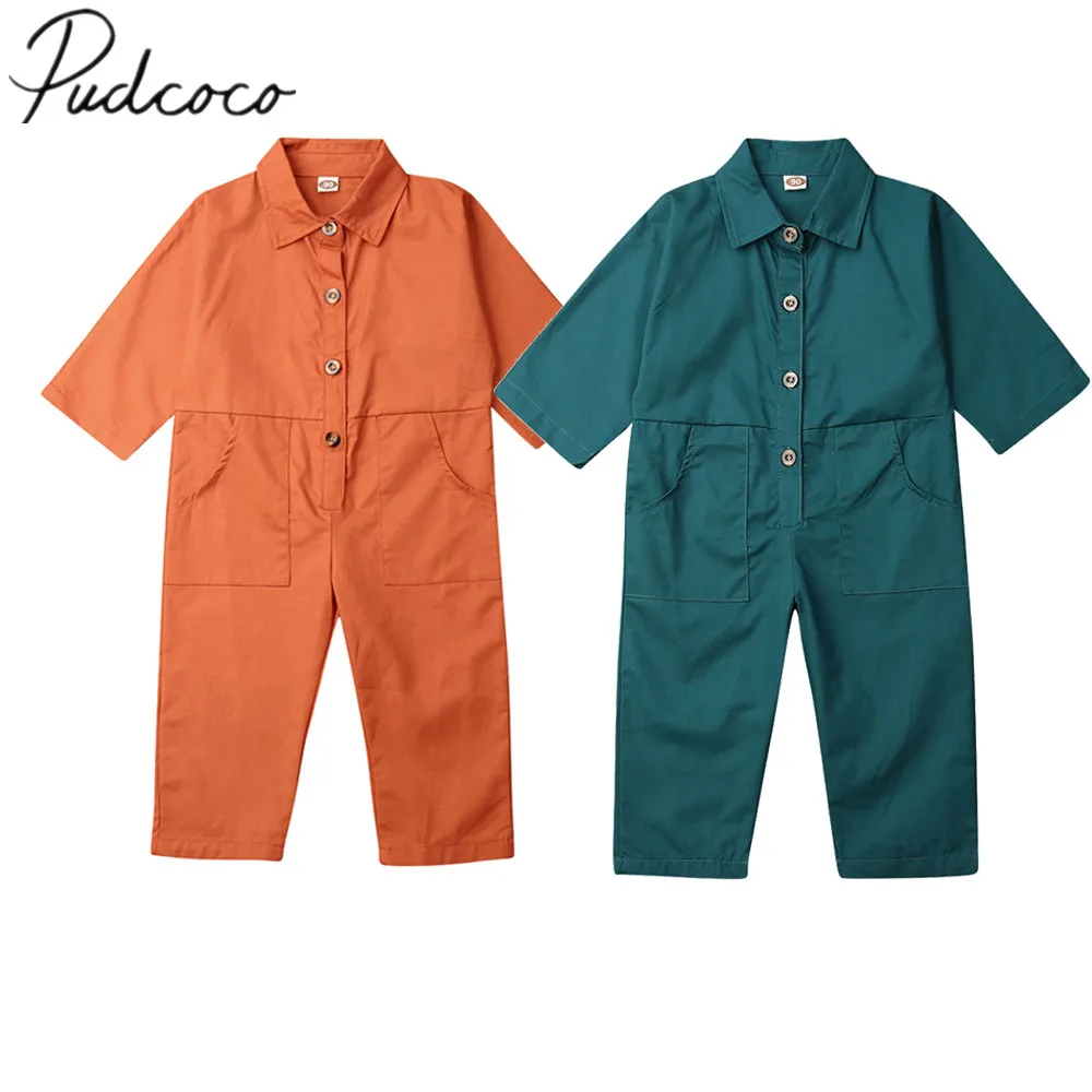 Комбинезон с длинными рукавами и карманами на пуговицах для маленьких девочек