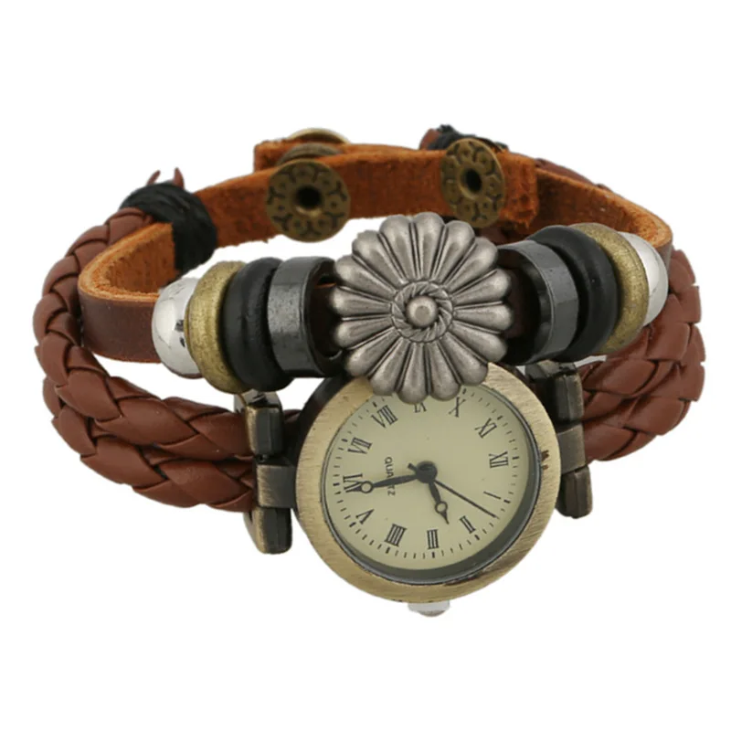 

New fashion leather bracelet watch flower accessories beaded bracelet watch fashion men's and women's Watch