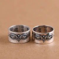 fashion silver color buddha eye rings retro punk buddhist sutras adjustable ring engagement wedding ring for men women jewelry