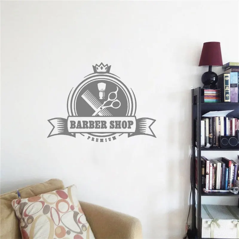 Barber Shop Sign Wall Decal Hairdresser Salon Window Decor Stickers Posters Mustache Scissors Removable Mural DW6593 | Дом и сад
