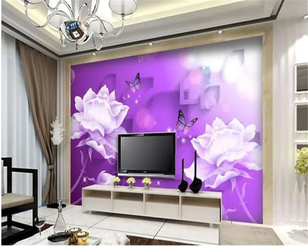 Обои на заказ 3d фрески фиолетовая бабочка ТВ фон настенная гостиная спальня