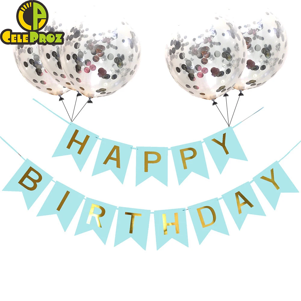 1 Набор С Днем Рождения бумажный флаг баннер розовый Золотой Серебряный конфетти