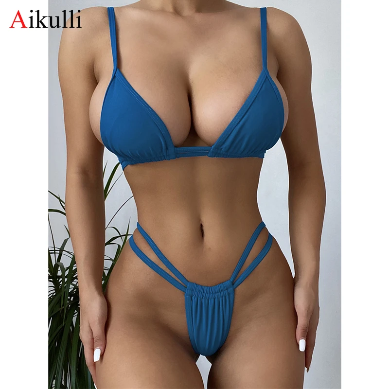 

New Solid Triangle Bikinis Swimsuits Women Sexy Mini Biquini Swimwear 2021 Summer Beach Swimmig Bikini set Push Up Bathing Suits