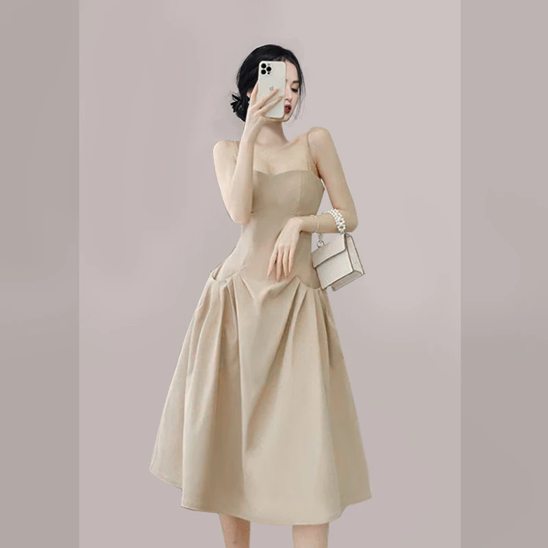 

Новинка лета 2021, милое темпераментное платье на бретелях во французском стиле с зауженной талией, женская летняя юбка