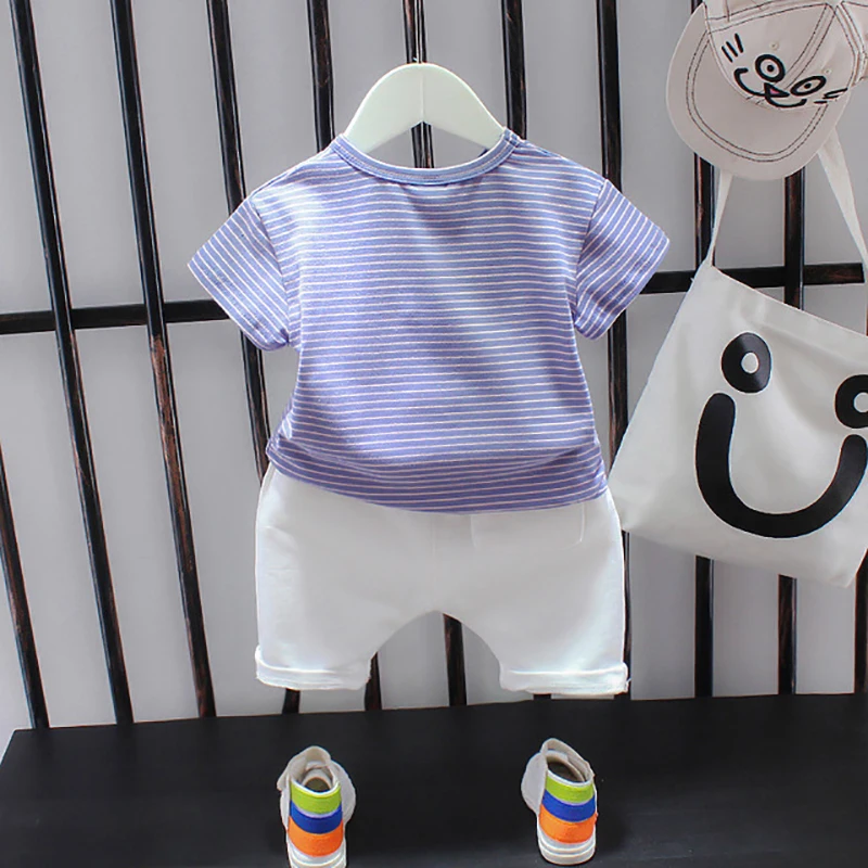Детский костюм в полоску с мультяшным принтом детская одежда для маленьких
