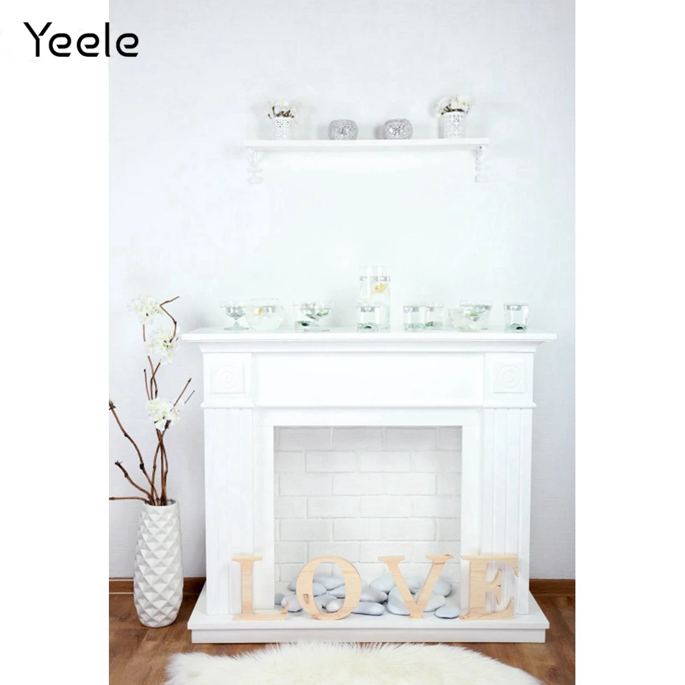 Фоны для фотосъемки Yeele с изображением белых стен полки растений камина любовных
