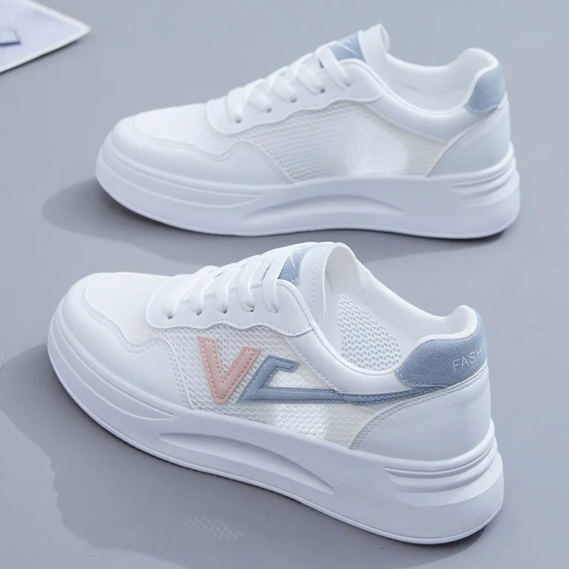 

Sneakers for Women 2021 Autumn Solid Color Flats Comfortable Mesh Breathable White Casual Female Platform Sport Vulcanized Shoes