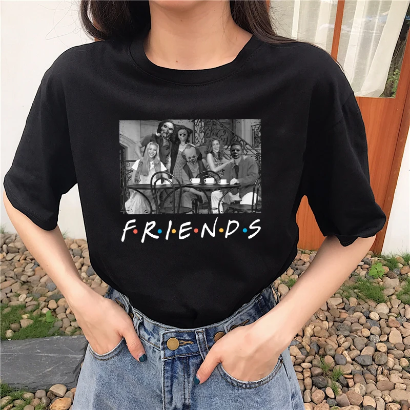 

Рубашка на Хэллоуин, страшные персонажи, Женская Веселая повседневная женская футболка в стиле Харадзюку с изображением странного клоуна, ...