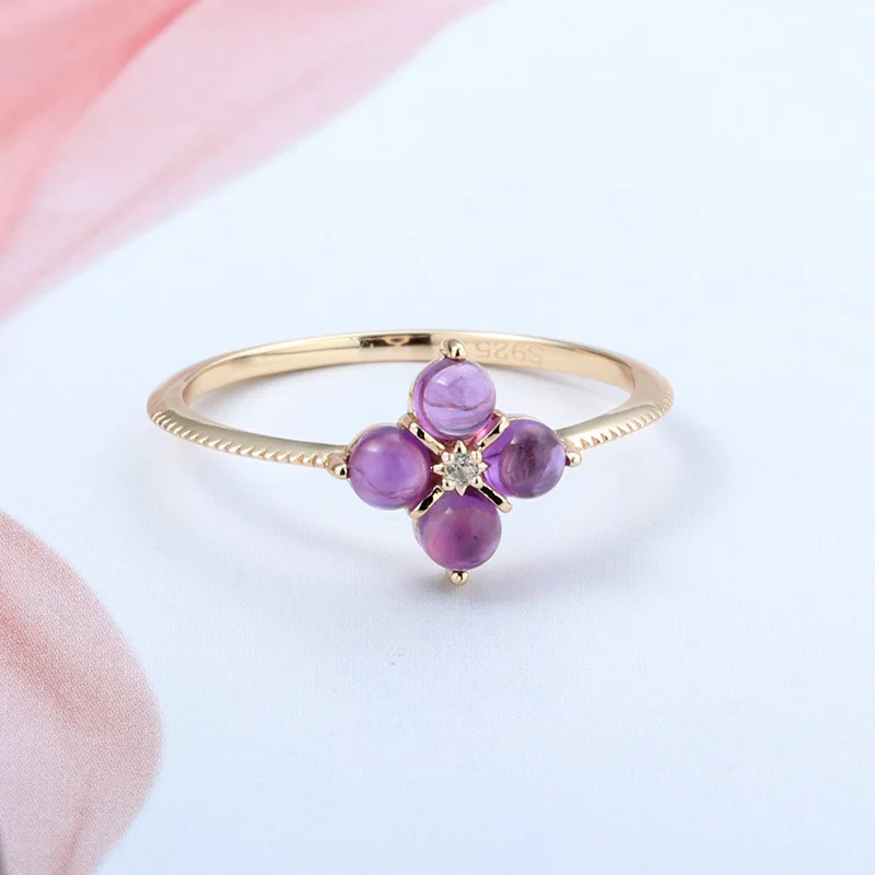 Женское серебряное кольцо с аметистом в форме винограда 14 к ювелирное изделие