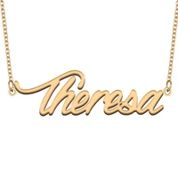 theresa name necklace for women stainless steel jewelry with gold plated nameplate pendant femme mother girlfriend gift