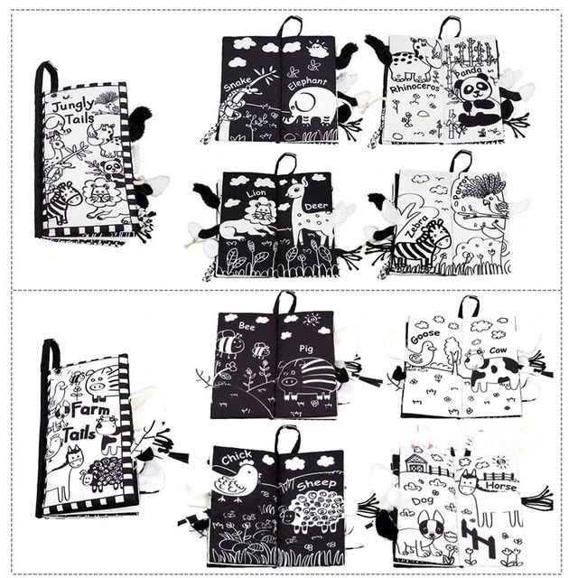 

Baby Soft Tails Animals Book Baby Toys Black White Early Learning Education Toys Kids Children Cloth Rustle Books Infant Gifts