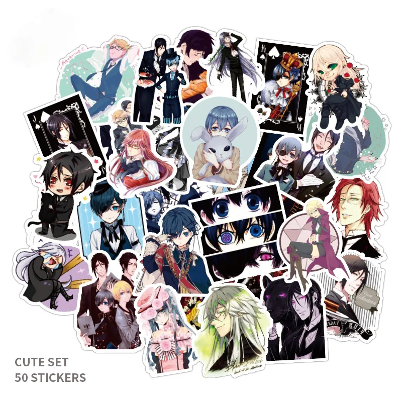 

50PCS Black Butler Sticker Pack for Children Gift Cartoon Anime Stickers To Stationery Laptop Suitcase Guitar Fridge Decals