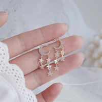 ydl korean luxury charm star moon tassel earring gold color pave inlaid zircon stud earring anniversary birthday gift jewelry