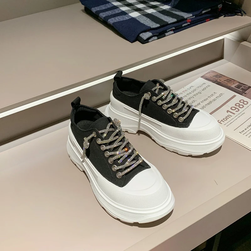 

Cross Women's Shoes Casual Female Sneakers Modis Espadrilles Platform All-Match Creepers Crystal Round Toe New 2021 Summer Clogs