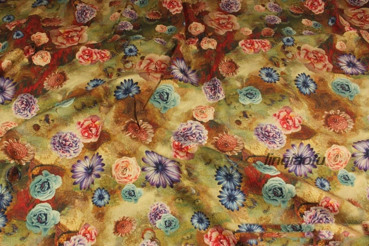 

High quality original big flower series Tencel linen clothing thick fabric