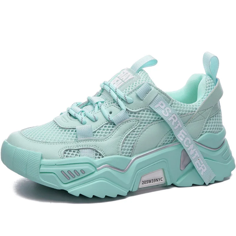 Женские кроссовки из натуральной кожи на платформе модная дышащая массивная