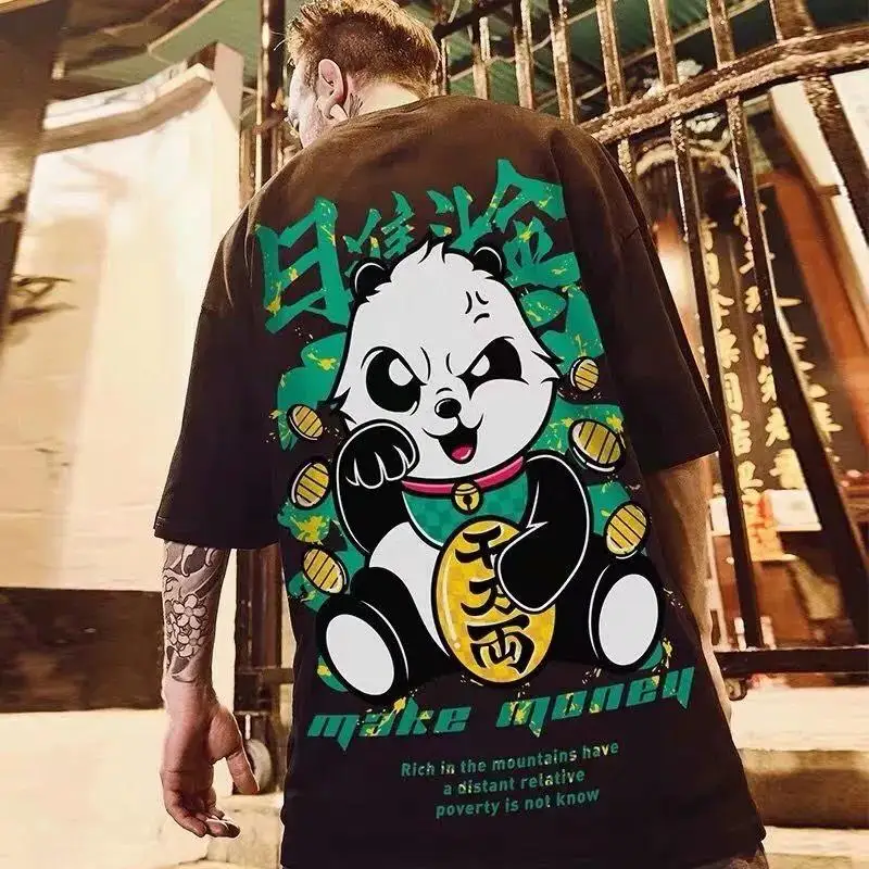 

Loose Summer Panda Print T-Shirt Male Funny Harajuku Tshirt Streetwear Men FashionChinese Hip Hop O-Neck Oversizes T Shirts Boys