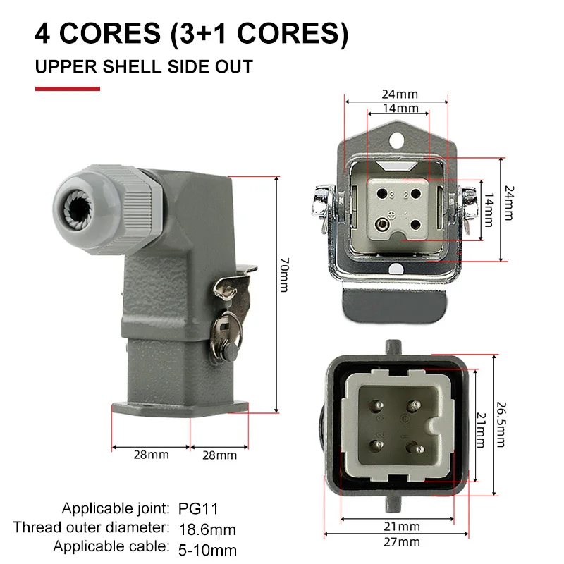 HA Сверхмощный разъем 4, 5, 6, 8-контактный разъем для тяжелой нагрузки, промышленная прямоугольная авиационная розетка, водонепроницаемая мужская и женская 10A