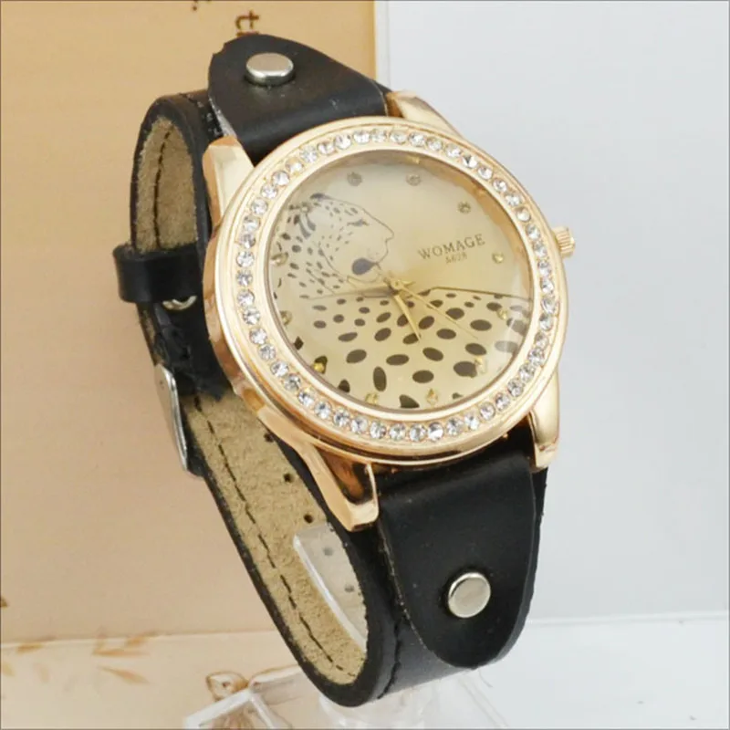 

Fashion Brand Womage Women Watches Faux Leather Women's Watches Fashion Vintage Leopard Watches Women Rhinestone Watches Stocks