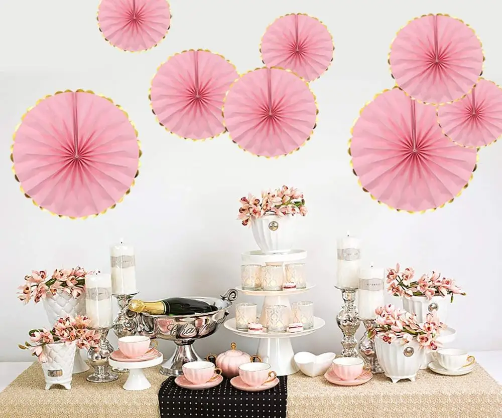 6 шт. розовые круглые подвесные гирлянды бумажные вентиляторы набор для дня