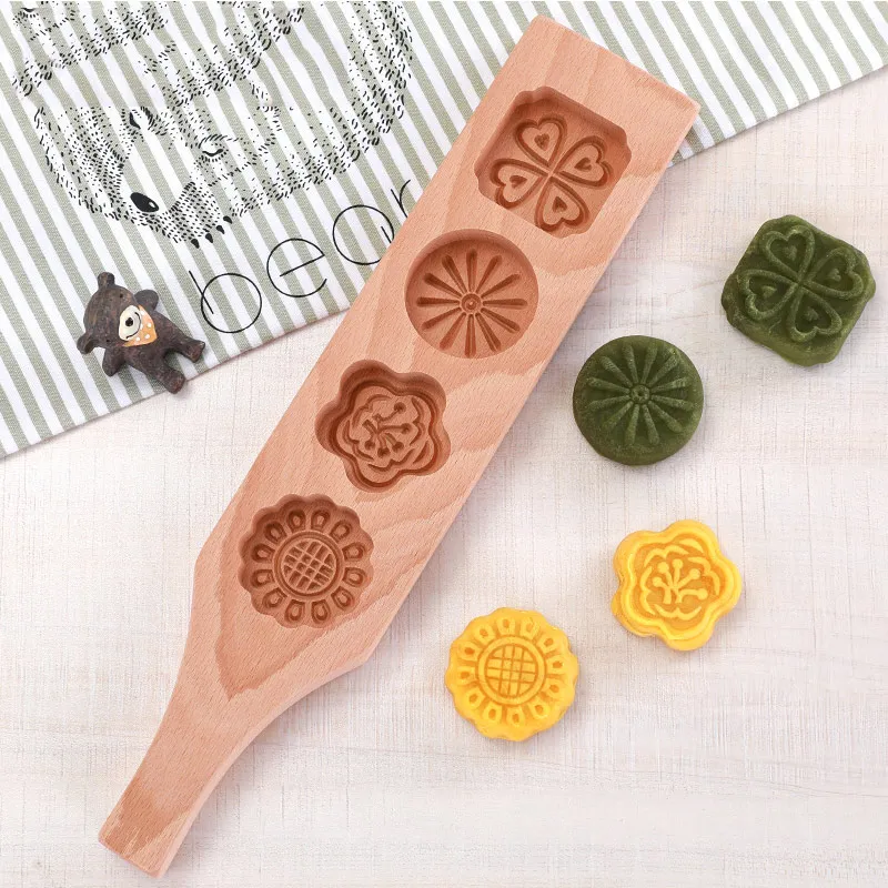 

DIY Wooden Moon Cake Mold 4 Flowers Fondant Mousse Cookies Mould Pastry Baking Decorating Tools Homemade Mooncake Maker