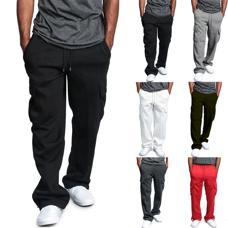 

2021 Casual Trousers Streetwear Joggers Men Elastic Belt Solid Color Full Length Pants Streetwear Pockets Track Trousers M-4Xl