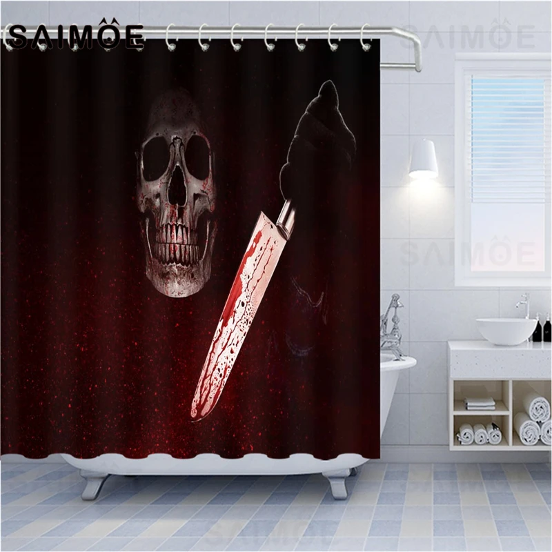 Штора для душа с черепом Хэллоуина ATOMAX s Horror Bloody Skull водостойкая занавеска ванной