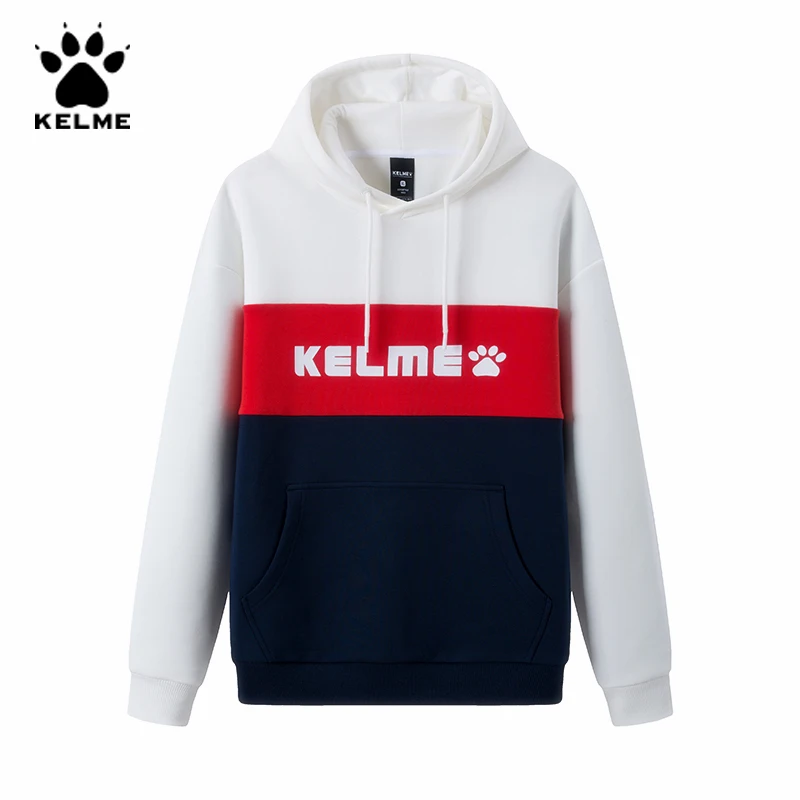 Мужская толстовка с капюшоном KELME белая в стиле хип хоп цветными вставками