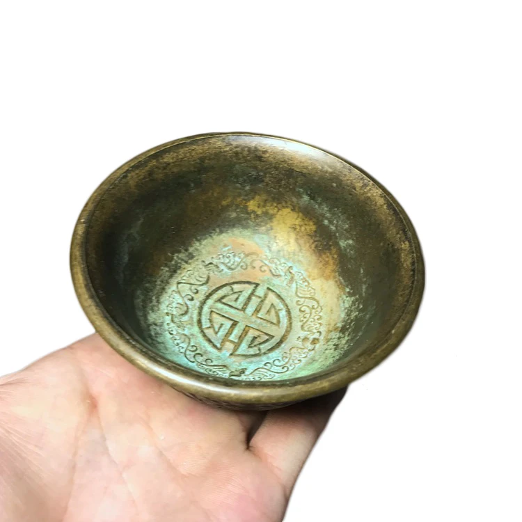 

LAOJUNLU Imitation Qianlong Royal Copper Bowl Pure Copper Green Embroidery Phoenix Shouzi Imitation Antique Brass Embossed