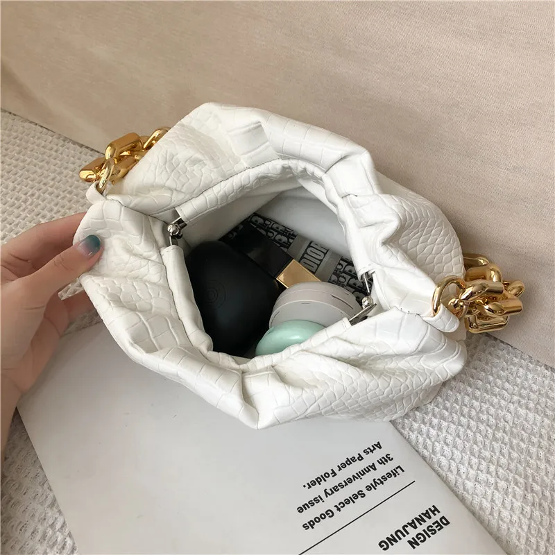

Stone Pattern Chain Cloud Bags for Women Shoulder Bag 2020 Fashion Alligator Women's Handbags Female Small Solid Dumplings Bag