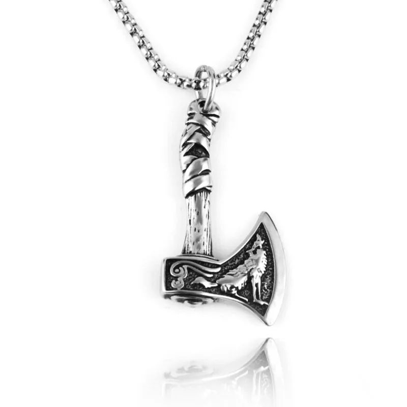 

Norse Viking Celtic Fenrir Wolf Axe Necklace Men's Jewelry Gift