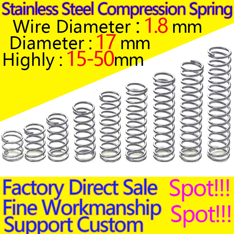 

CoolXYZ Stainless Steel Spring The Return Spring Pressure Spring Compression Spring Wire Diameter 1.8mm Diameter 17mm in stock