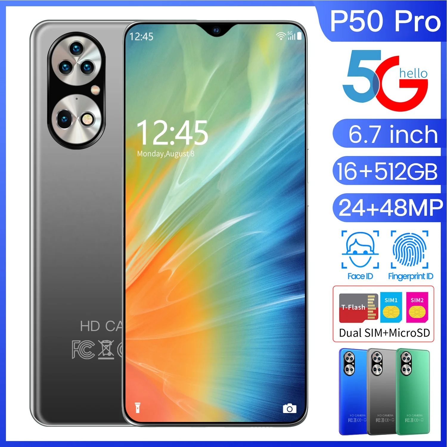 

Смартфон P50 pro, телефон с экраном 6 дюймов, 16 ГБ + 512 ГБ, камеры 24 Мп + 48 МП, глобальная версия