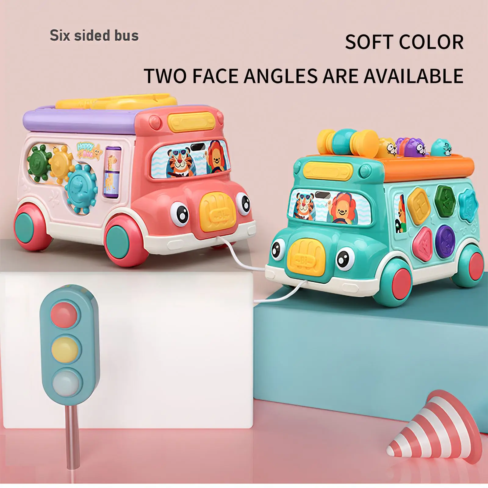 

Портативный обучающий автобус для раннего обучения, игрушки, детский музыкальный красочный автобус, Игрушечная модель автомобиля со звуко...