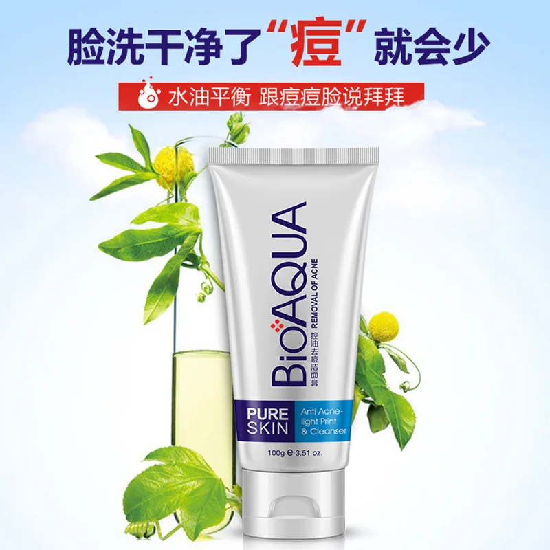 Bioaqua очищающая пена для лица против прыщей с легкой печатью моющее средство