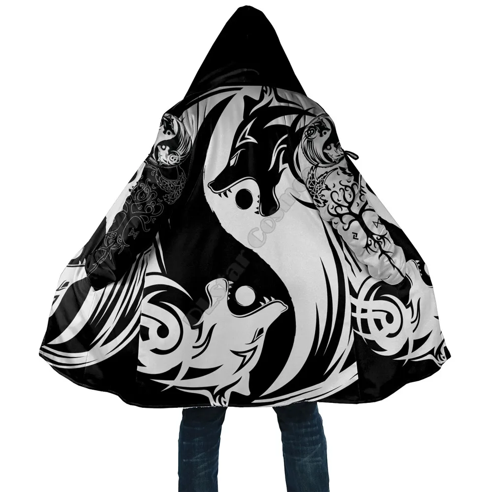 

Viking Style Cloak - Sleipnir Odin 3D Printed Hoodie Cloak for Men Women Winter Fleece Wind Breaker Warm Hood Cloak