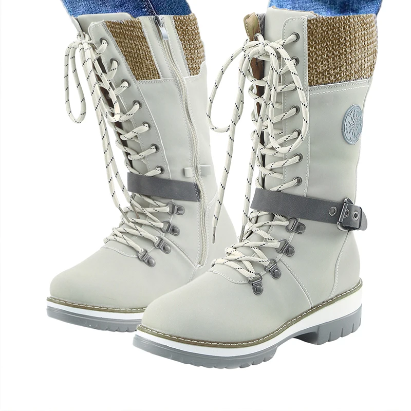 

Women's Large Size High Boots Autumn and Winter Slope with Thick with Wool Stitching Martin Boots Wool Boots 35-43