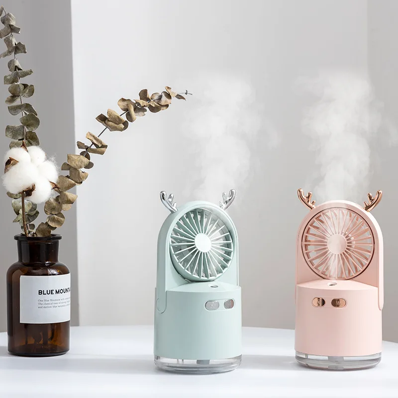 

Usb Fawn Spray Fan Night Light Water Meter Desktop Charging Mini Humidifier Fan