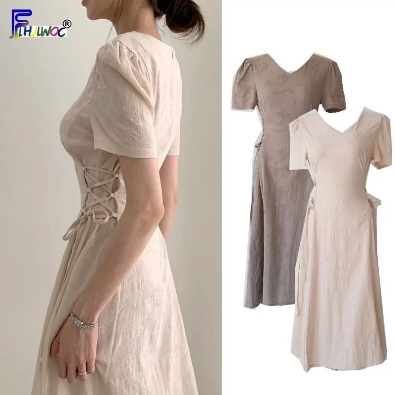 Женские летние платья длинное корейское японское стильное дизайнерская лента с