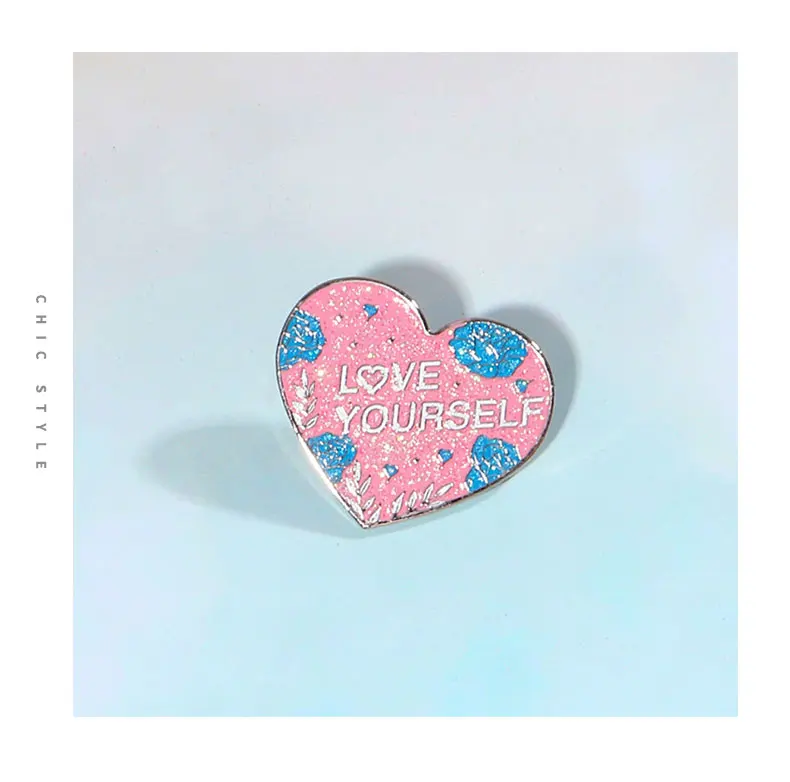 Fan Gifts 1Pcs Kpop Love Yourself Heart Metal Pins Bangtan Boys Brooches Badge Accessories Clothes Backpack Decoration Supplies