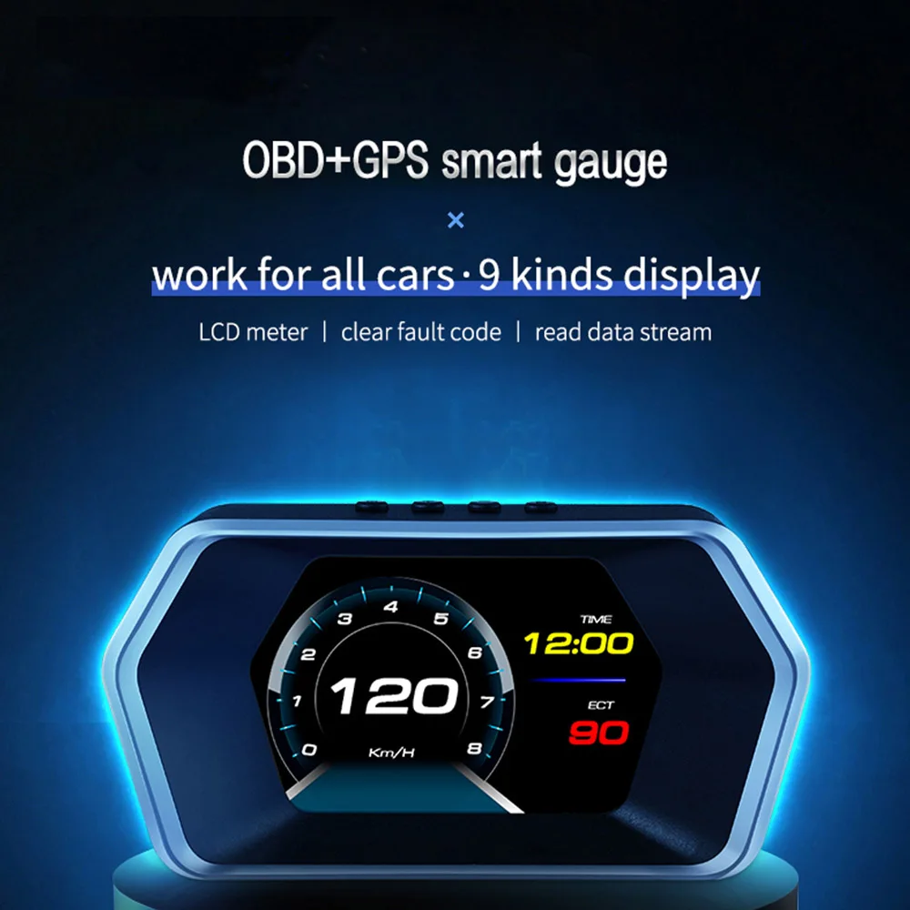 

Дисплей на лобовом стекле HUD OBD2, автомобильный GPS-датчик, навигация, цифровой проекционный Спидометр турбо-датчик температуры масла, автомоб...