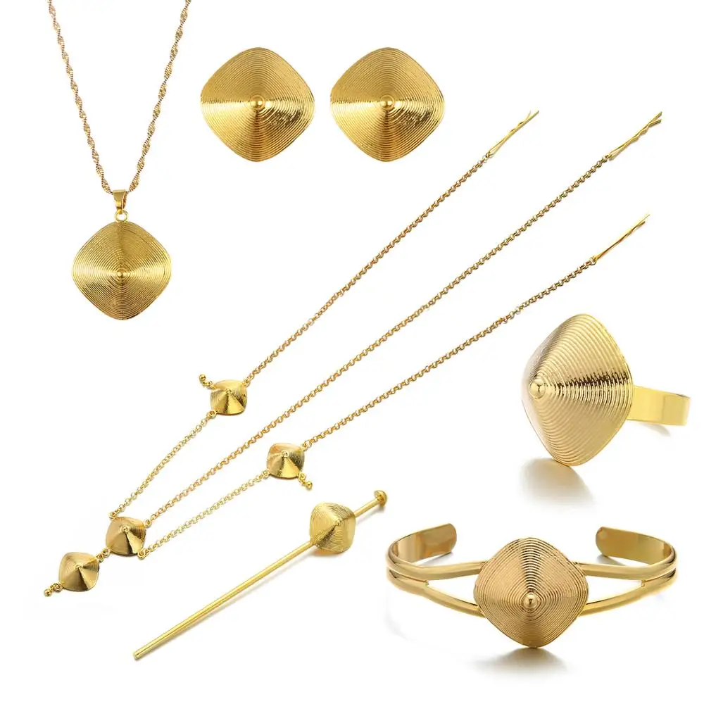 

Золотые, серебряные комплекты ювелирных изделий в эфиопском эритрейском стиле пробы с аксессуарами для волос для свадьбы невесты в африкан...