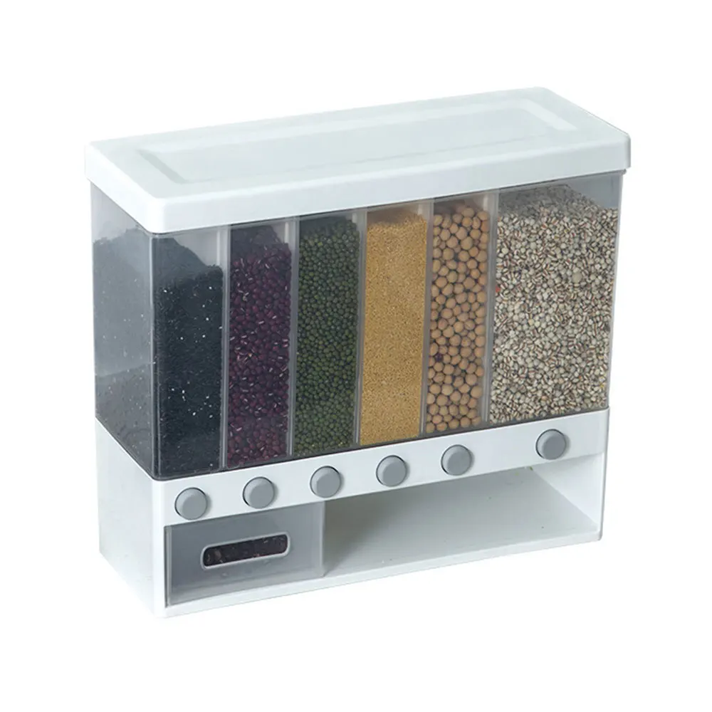 Proof Plastic Automatic Racks 6 Moisture Sealed Food Storage Box Wall Mounted Divided Rice And Cereal Dispenser 10KG For Kitchen | Дом и сад