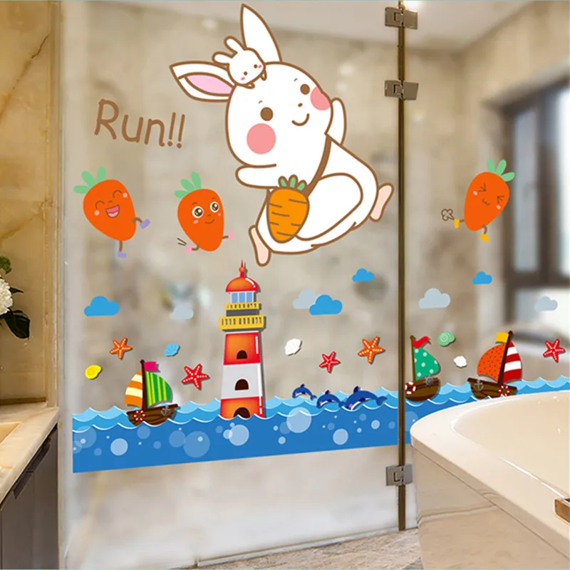 

[SHIJUEHEZI] Rabbits Animals Wall Stickers DIY Boats Lighthouse Mural Decals for Kids Room Baby Bedroom Nursery Home Decoration