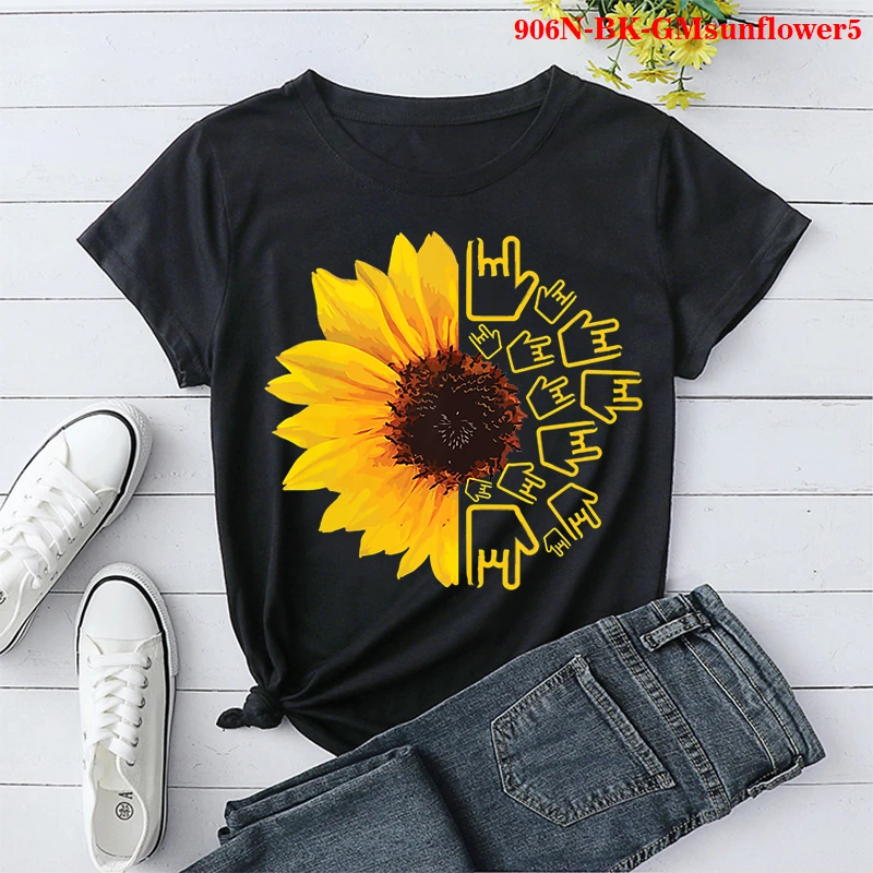 

Летние футболки для девочек размера плюс с цветочным рисунком подсолнечника футболка с короткими рукавами и принтом с круглым вырезом модн...