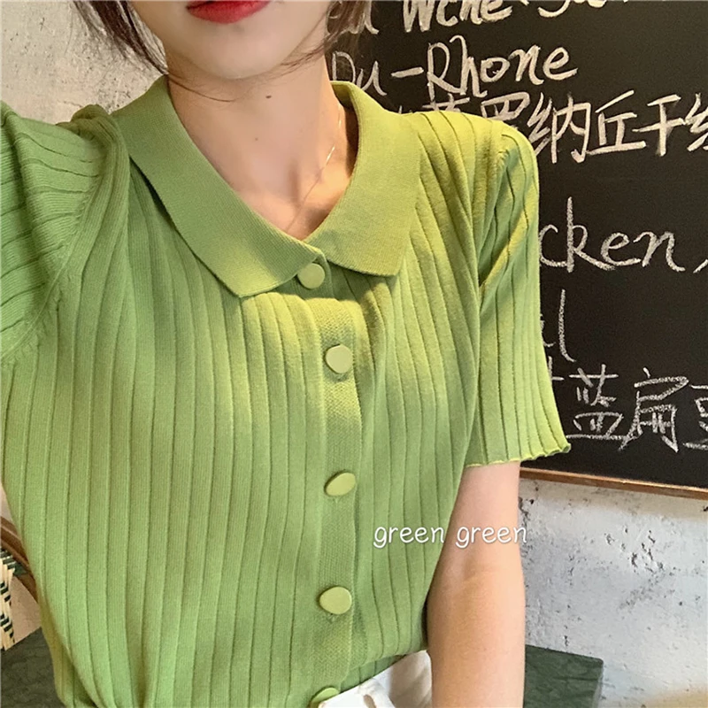 Винтажный текстурированный вязаный укороченный топ футболка с коротким рукавом