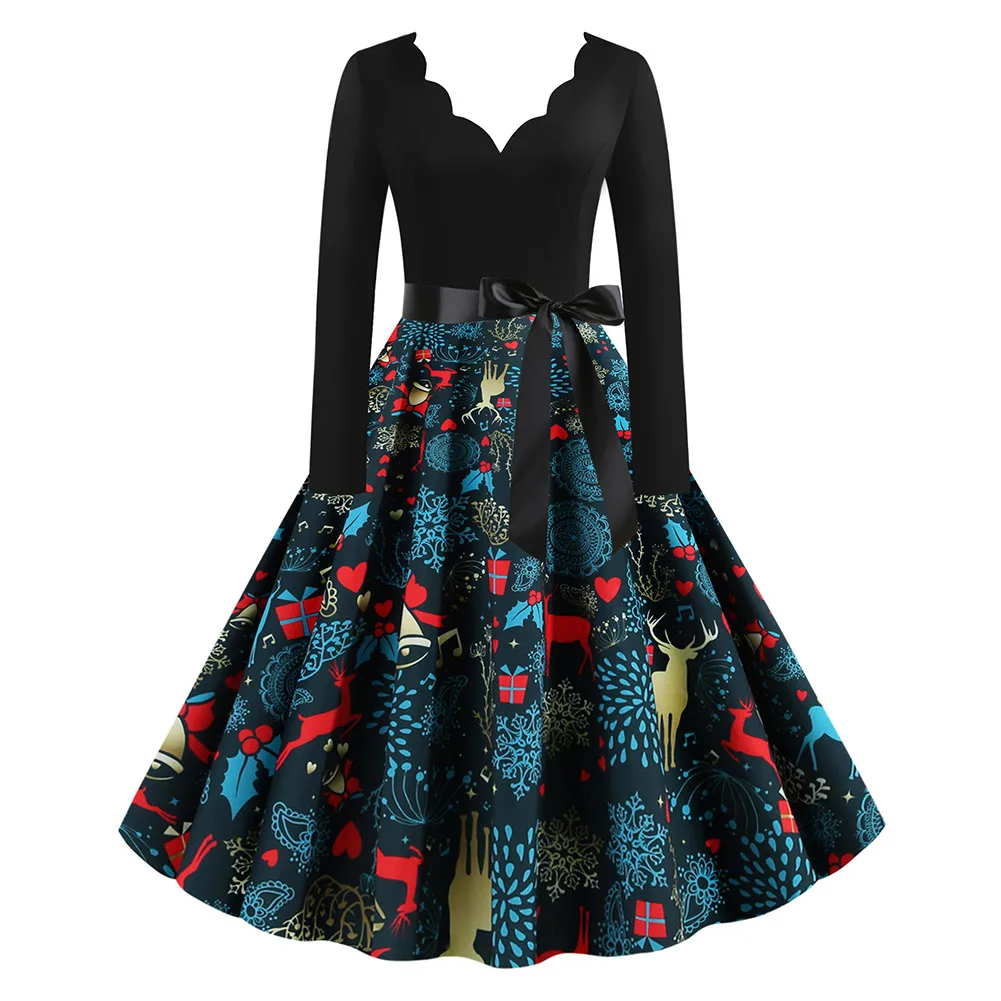 Женское винтажное вечернее платье черное с длинным рукавом и широким подолом для