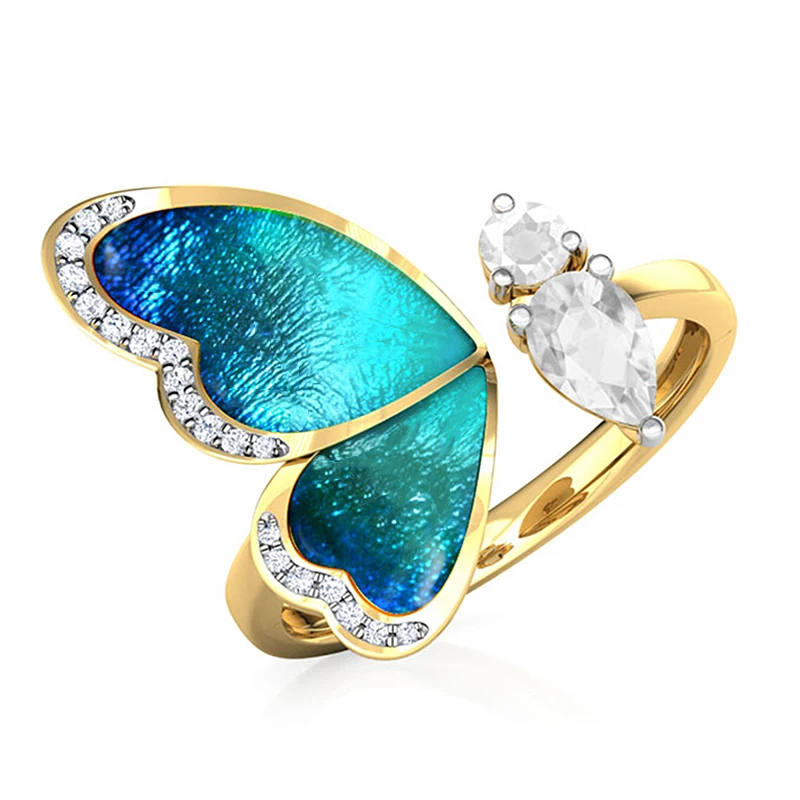 Модное милое кольцо золотистого цвета с изображением бабочки картина маслом